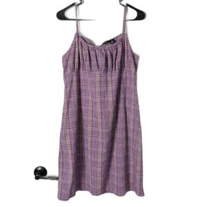 Vintage Y2K Xhilaration Empire Waist Bodycon Dress Purple Plaid, XL Pleated Bust